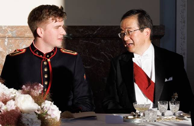 Prince Gabriel pictured during the state banquet at the Castle of Laeken - Laken, Brussels, during the official state visit of the Japanese Emperor and Empress to Belgium on Tuesday 23 June 2026. The Emperor and Empress of Japan visit Belgium from June 20-25.  BENOITxDOPPAGNE 179019086