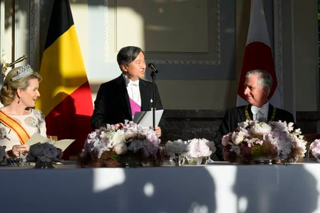 State Visit of the Emperor and the Empress of Japan to Belgium BRUSSELS, BELGIUM - JUNE 23 : King Philippe of Belgium, Queen Mathilde of Belgium and Emperor Naruhito of Japan pictured during the State Banquet at Laeken Castle during the State Visit of the Emperor and Empress of Japan to Belgium, on June 23, 2026 in Brussels, Belgium, 23 06 2026 Brussels Belgium  Copyright: xPhilipxReynaersx