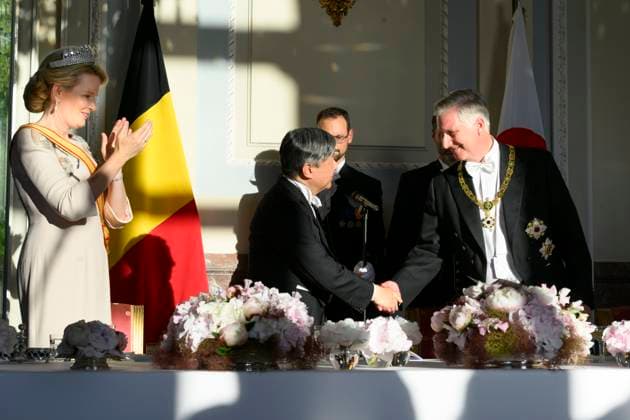 State Visit of the Emperor and the Empress of Japan to Belgium BRUSSELS, BELGIUM - JUNE 23 : King Philippe of Belgium, Queen Mathilde of Belgium and Emperor Naruhito of Japan pictured during the State Banquet at Laeken Castle during the State Visit of the Emperor and Empress of Japan to Belgium, on June 23, 2026 in Brussels, Belgium, 23 06 2026 Brussels Belgium  Copyright: xPhilipxReynaersx