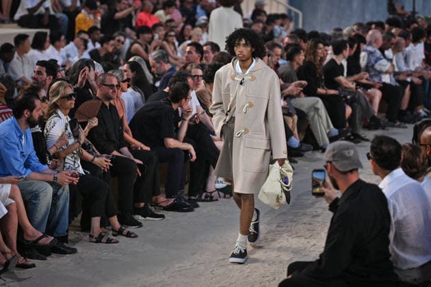 PFW - Louis Vuitton Runway in Paris FA A model walks the runway the Spring Summer 2027 collection by US designer Pharrell Williams for Louis Vuitton during the Paris Fashion Week, on June 23, 2026. Photo by Firas Abdullah ABACAPRESS.COM Paris Ile-de-France France  Copyright: xAbdullahxFiras ABACAx