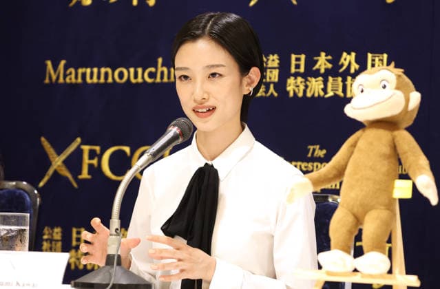 June 23, 2026, Tokyo, Japan - Japanese actress Yumi Kawai speaks at a press conference for the 2017 documentary film Monky Business: The Adventure of Curious George s Creators at the Foreign Correspondents Club of Japan in Tokyo after a preview screening on Tuesday, June 23, 2026. Japanese-born British documentary folmmaker Ema Ryan Yamazaki recreated Japanese-language version for the 85th anniversary of George s birthday and Kawai is a narrator for Japanese version. (photo by Yoshio Tsunoda AFLO)  aflo_335499033