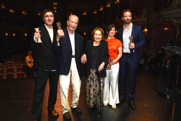 Friedenspreis Deutschen Films Die Bruecke -National GELBE BRIEFE Preistraeger Ilker Catak Ehrenpreis des Friedenspreis des Deutschen Films Die Bruecke Edgar Reitz Elisabeth Endriss Wicki ORGANISATORIN Debuetpreis des Deutschen Films DIE BRUECKE WAS AM EMPFINDSAMKEIT BLEIBT Preistraegerin Daniela Magnani Mueller Friedenspreis des Deutschen Films Die Bruecke - INTERNATIONAL IM SCHATTEN DES ORANGENBAUMES Preistraeger: Cherien Dabis Vertreten durch Dominik Maringer Muenchen 23.06.2026 Cuvillies Theater Residenz Bernhard Wicki Preisverleihung Foto Muenchen *** German Film Peace Prize Die Brücke National GELBE BRIEFE Award Winner Ilker Catak Honorary Award of the German Film Peace Prize Die Brücke Edgar Reitz Elisabeth End