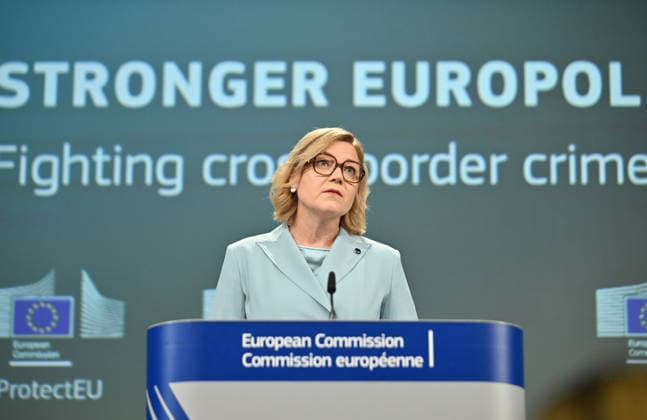 European Commission holds press conference on Law Enforcement and Criminal Justice Package BRUSSELS, BELGIUM - JUNE 24: Executive Vice-President of the European Commission Henna Virkkunen speaks during a press conference on the Law Enforcement and Criminal Justice Package in Brussels, Belgium, on June 24, 2026. European Commissioner for Internal Affairs and Migration Magnus Brunner and European Commissioner for Democracy, Justice, Rule of Law and Consumer Protection Michael McGrath also attended the press conference. Dursun Aydemir Anadolu Brussels Belgium. Editorial use only. Please get in touch for any other usage.  Copyright: x2026xAnadoluxDursunxAydemirx
