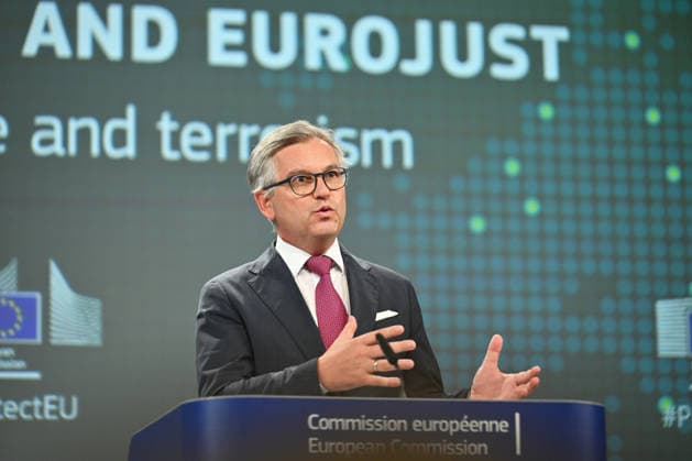 European Commission holds press conference on Law Enforcement and Criminal Justice Package BRUSSELS, BELGIUM - JUNE 24: European Commissioner for Internal Affairs and Migration Magnus Brunner speaks during a press conference on the Law Enforcement and Criminal Justice Package in Brussels, Belgium, on June 24, 2026. Executive Vice-President of the European Commission Henna Virkkunen and European Commissioner for Democracy, Justice, Rule of Law and Consumer Protection Michael McGrath also attended the press conference. Dursun Aydemir Anadolu Brussels Belgium. Editorial use only. Please get in touch for any other usage.  Copyright: x2026xAnadoluxDursunxAydemirx