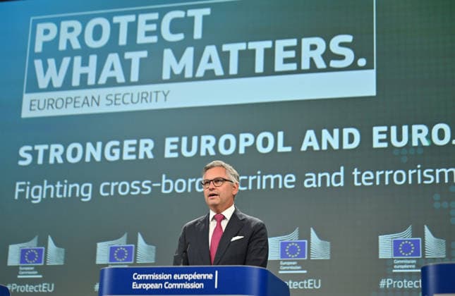 European Commission holds press conference on Law Enforcement and Criminal Justice Package BRUSSELS, BELGIUM - JUNE 24: European Commissioner for Internal Affairs and Migration Magnus Brunner speaks during a press conference on the Law Enforcement and Criminal Justice Package in Brussels, Belgium, on June 24, 2026. Executive Vice-President of the European Commission Henna Virkkunen and European Commissioner for Democracy, Justice, Rule of Law and Consumer Protection Michael McGrath also attended the press conference. Dursun Aydemir Anadolu Brussels Belgium. Editorial use only. Please get in touch for any other usage.  Copyright: x2026xAnadoluxDursunxAydemirx