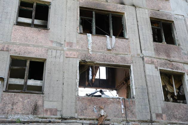 RUSSIA, GORLOVKA - JUNE 24, 2026: An apartment block destroyed in a drone attack. Dmitry Yagodkin TASS  94215008