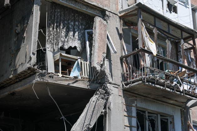 RUSSIA, GORLOVKA - JUNE 24, 2026: An apartment block destroyed in a drone attack. Dmitry Yagodkin TASS  94215168