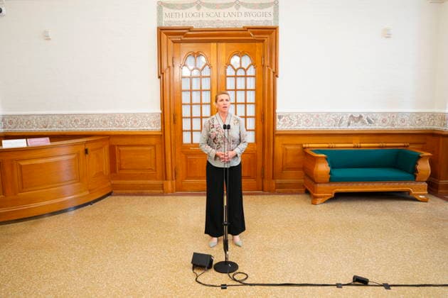 Denmark Politics Denmarks Prime Minister Mette Frederiksen talks to the media after a meeting in the Parliament Folketinget at Christiansborg Castle in Copenhagen, Wednesday, June 24, 2026. , Copenhagen Denmark *** Denmark Politics  Copyright: IdaxMariexOdgaardx spdk20260624-141626-L