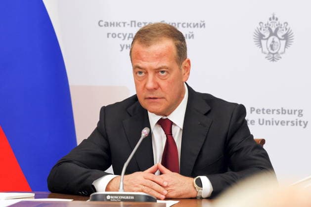 RUSSIA, ST PETERSBURG - JUNE 24, 2026: Russian Security Council Deputy Chairman, United Russia Party leader Dmitry Medvedev attends a meeting of the Board of Trustees of the St Petersburg State University. Yekaterina Shtukina POOL TASS  94215701
