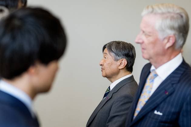 Japanese Emperor Naruhito and King Philippe - Filip of Belgium pictured during a visit to the Interuniversity microelectronics centre (IMEC), a Flemish interuniversity research institute for microelectronics and nanotechnology located in Leuven, during the official state visit of the Japanese Emperor and Empress to Belgium on Wednesday 24 June 2026. The Emperor and Empress of Japan visit Belgium from June 20-25.  JASPERxJACOBS 179132024
