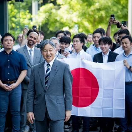 Japanese Emperor Naruhito greets the public after a visit to the Interuniversity microelectronics centre (IMEC), a Flemish interuniversity research institute for microelectronics and nanotechnology located in Leuven, during the official state visit of the Japanese Emperor and Empress to Belgium on Wednesday 24 June 2026. The Emperor and Empress of Japan visit Belgium from June 20-25.  JASPERxJACOBS 179132040