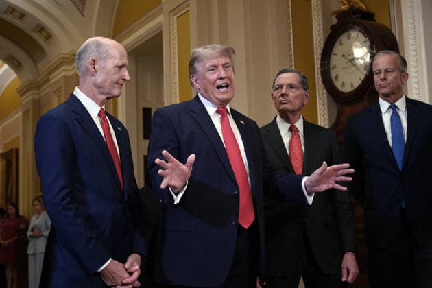 US President Donald Trump attends the Senate Steering Committee Lunch at the US Capitol US President Donald Trump speaks to members of the media as he attends the Senate Steering Committee Lunch at the US Capitol on June 24, 2026 in Washington, DC. Photo by Olivier Douliery ABACAPRESS.COM Washington DC United States  Copyright: xDoulieryxOlivier ABACAx