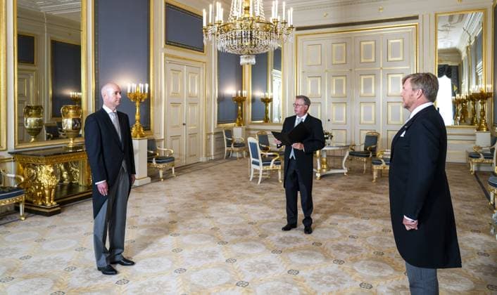 Den Haag, The Netherlands, 2026-06-24 11:44:45 THE HAGUE, 24-06-2026, Noordeinde Palace. King Willem Alexander received Mr. Alexander Bosman at Noordeinde Palace in The Hague on the occasion of his appointment as Advocate General at the Supreme Court of the Netherlands. PHOTO: NLBeeld POOL Frank van Beek Credit: NL Beeld Patrick van Emst  Copyright: xx x