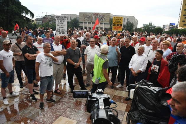 Demonstrations over controversial Vlora tourism project enter 25th day in Tirana TIRANA, ALBANIA - JUNE 24: Protesters gather at Skanderbeg Square despite the rain on the 25th day of demonstrations against a planned tourism development project in the Zvernec region of Vlora, holding banners with the slogan Albania is not for sale in Tirana, Albania on June 24, 2026. Olsi Shehu Anadolu Tirana World. Editorial use only. Please get in touch for any other usage.  Copyright: x2026xAnadoluxOlsixShehux