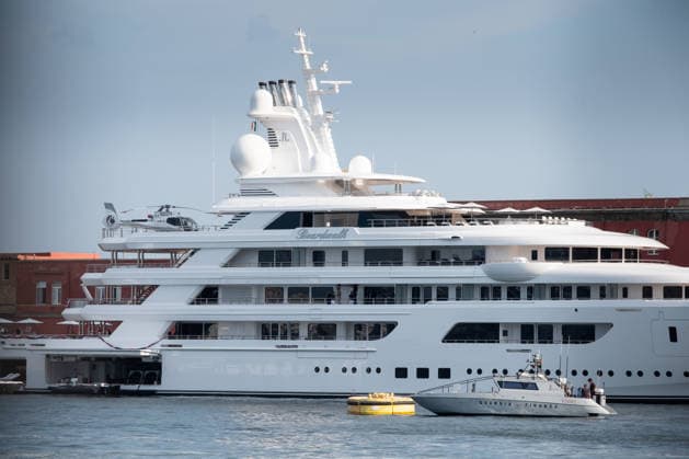 Superyacht Boardwalk moored in the port of Naples NAPLES, ITALY - JUNE 24: Superyacht Boardwalk of U.S. Ambassador to Italy Tilman Fertitta is moored in the port of Naples, Italy, on June 24, 2026. Tilman Fertitta reportedly expressed his intention to anchor near St. Mark’s Basin during the Redentore celebrations in Venice, sparking protests from environmental groups and civic organizations. While waiting to see what the Venetian authorities’ final decision will be, Fertitta has chosen Naples as his base. Eliano Imperato Anadolu Naples Italy. Editorial use only. Please get in touch for any other usage.  Copyright: x2026xAnadoluxElianoxImperatox
