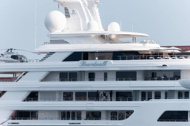 Superyacht Boardwalk moored in the port of Naples NAPLES, ITALY - JUNE 24: Superyacht Boardwalk of U.S. Ambassador to Italy Tilman Fertitta is moored in the port of Naples, Italy, on June 24, 2026. Tilman Fertitta reportedly expressed his intention to anchor near St. Mark’s Basin during the Redentore celebrations in Venice, sparking protests from environmental groups and civic organizations. While waiting to see what the Venetian authorities’ final decision will be, Fertitta has chosen Naples as his base. Eliano Imperato Anadolu Naples Italy. Editorial use only. Please get in touch for any other usage.  Copyright: x2026xAnadoluxElianoxImperatox