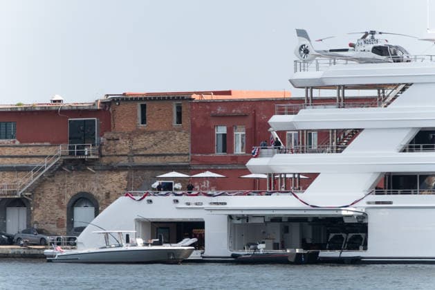 Superyacht Boardwalk moored in the port of Naples NAPLES, ITALY - JUNE 24: Superyacht Boardwalk of U.S. Ambassador to Italy Tilman Fertitta is moored in the port of Naples, Italy, on June 24, 2026. Tilman Fertitta reportedly expressed his intention to anchor near St. Mark’s Basin during the Redentore celebrations in Venice, sparking protests from environmental groups and civic organizations. While waiting to see what the Venetian authorities’ final decision will be, Fertitta has chosen Naples as his base. Eliano Imperato Anadolu Naples Italy. Editorial use only. Please get in touch for any other usage.  Copyright: x2026xAnadoluxElianoxImperatox