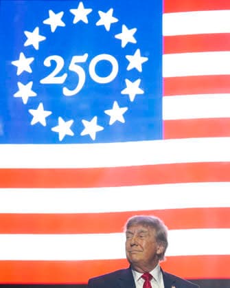 President Donald Trump arrives to speak at a rally to kick off the 16-day Great American State Fair as part of Washington, D.C. s celebration of the nation s 250th birthday on the National Mall on Wednesday, June 24, 2026. The rally will include military flyovers, musical performances from Lee Greenwood and Christopher Macchio, and the U.S. Army Band, the U.S. Marine Band and Armed Forces choirs.  WAP202606244002 BONNIExCASH
