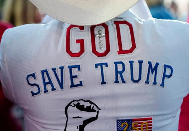 Attendees wear Trump and America themed cloths before President Donald Trump speaks at a rally to kick off the 16-day Great American State Fair as part of Washington, D.C. s celebration of the nation s 250th birthday on the National Mall on Wednesday, June 24, 2026. The rally will include military flyovers, musical performances from Lee Greenwood and Christopher Macchio, and the U.S. Army Band, the U.S. Marine Band and Armed Forces choirs.  WAP20260624351 BONNIExCASH