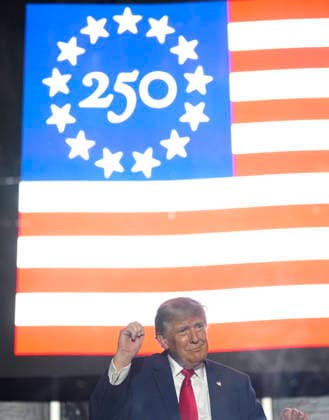 President Donald Trump speaks at a rally to kick off the 16-day Great American State Fair as part of Washington, D.C. s celebration of the nation s 250th birthday on the National Mall on Wednesday, June 24, 2026. The rally will include military flyovers, musical performances from Lee Greenwood and Christopher Macchio, and the U.S. Army Band, the U.S. Marine Band and Armed Forces choirs.  WAP202606244073 BONNIExCASH