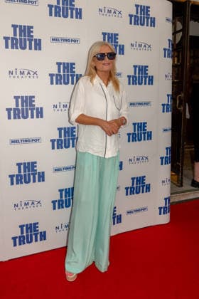TV and Radio presenter, Gaby Roslin poses on the red carpet of the West End Comedy, The Truth. Apollo Theatre, London. 24 June 2026 The Truth stars Tony Award-nominated Stephen Mangan (BBC 1 The Split; BBC 2 Episodes ) returning to the London stage, alongside comedy icon Ardal O™Hanlon (Channel 4, Father Ted; Netflix, How To Get To Heaven From Belfast), Sarah Hadland (BBC 1, Miranda; Strictly Come Dancing; ITV, The Job Lot) and double Olivier Award-winner Janie Dee four of the UK and Ireland™s most beloved stage and screen performers bringing their formidable comic talents to this sophisticated and fast-paced comedy., Credit:JAMES COOK Avalon  Copyright: xJAMESxCOOKx xAvalonx 1112277566