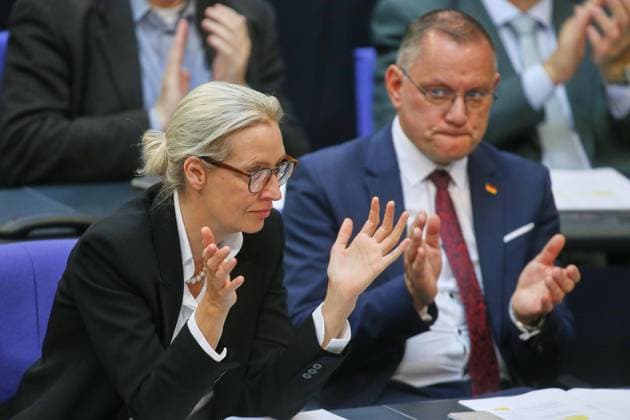 Berlin, Deutschland, 25.06.2026: Deutscher Bundestag: 86. Bundestagssitzung: Alice Weidel und Tino Chrupalla, beide AfD *** Berlin, Germany, June 25, 2026 German Bundestag 86th Session of the Bundestag Alice Weidel and Tino Chrupalla, both of the AfD Copyright: xdtsxNachrichtenagenturx dts_124869
