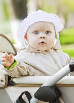 Kleines Mädchen von sieben Monaten im Kinderwagen sitzt im Park Little girl of seven months in the pushchair sits in the park Copyright: imageBROKER SergeyxTelesh ibxiqx18045443.jpg ,model released, Symbolfoto ,property released
