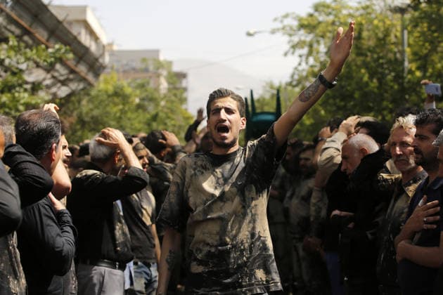 Mourners commemorate Karbala martyrs on Ashura in Iran??????? TEHRAN, IRAN - JUNE 25: Members of the Lur ethnic community take part in the traditional Gil-mali (mud-smearing) ritual during Ashura commemorations at Osshaghol Abbas Hosseiniyeh in Tehran, Iran, on June 25, 2026. Marking the anniversary of the martyrdom of Imam Hussein, the grandson of Prophet Muhammad, and his 72 companions in Karbala, participants covered themselves in mud as a sign of mourning and remembrance. Fatemeh Bahrami Anadolu Tehran Iran. Editorial use only. Please get in touch for any other usage.  Copyright: x2026xAnadoluxFatemehxBahramix
