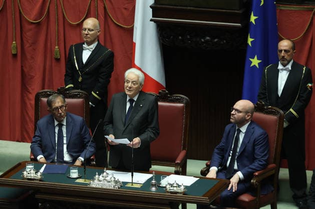 IPA86041307 - Rome, Italy June 25, 2026: Ignazio La Russa, Sergio Mattarella, Lorenzo Fontana. Commemorative ceremony marking the 80th anniversary of the first session of the Constituent Assembly, held on June 25, 1946. The event commemorated the start of the work that led to the drafting of the Constitution of the Italian Republic, paying tribute to the key figures of the constitutional period and to the founding values of Italian democracy.  Copyright: xmarcoxiacobuccix xmarcoxiacobuccix 86041307