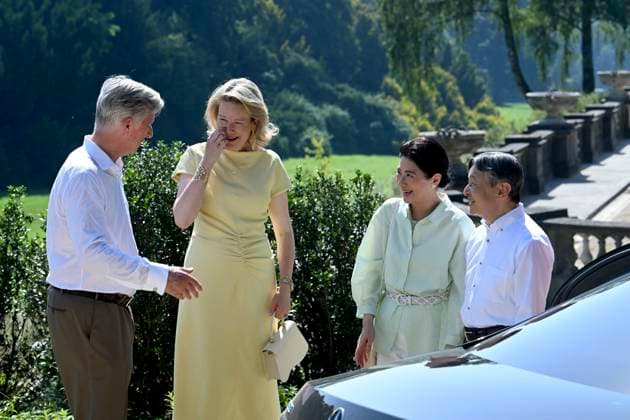 State Visit of the Emperor and the Empress of Japan to Belgium BRUSSELS, BELGIUM - JUNE 25 : King Philippe - Filip of Belgium and Queen Mathilde of Belgium bid farewell near the Serres du Congo to Emperor Naruhito and Empress Masako of Japan during their state visit to Belgium on June 25, 2026 in Brussels, Belgium Brussels Belgium  Copyright: xBertxVanxDenxBrouckex