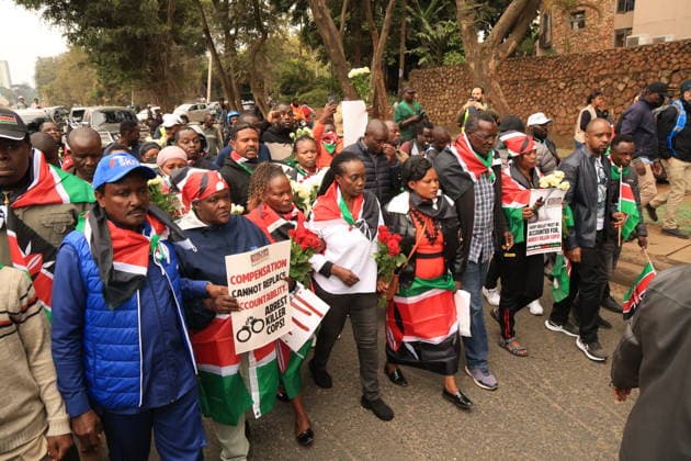 Demonstrators mark second anniversary of deadly Gen Z protests in Kenya NAIROBI, KENYA - JUNE 25: Demonstrators gather near Kenya s Parliament building during a protest marking the second anniversary of the deadly anti-finance bill demonstrations in Nairobi, Kenya, on June 25, 2026. Families of victims, activists and citizens commemorated those killed during the 2024 protests, which were led largely by Generation Z against a controversial finance bill, while demanding accountability and justice despite heavy police presence and security barricades. Lucas Mukasa Anadolu Nairobi Kenya. Editorial use only. Please get in touch for any other usage.  Copyright: x2026xAnadoluxLucasxMukasax
