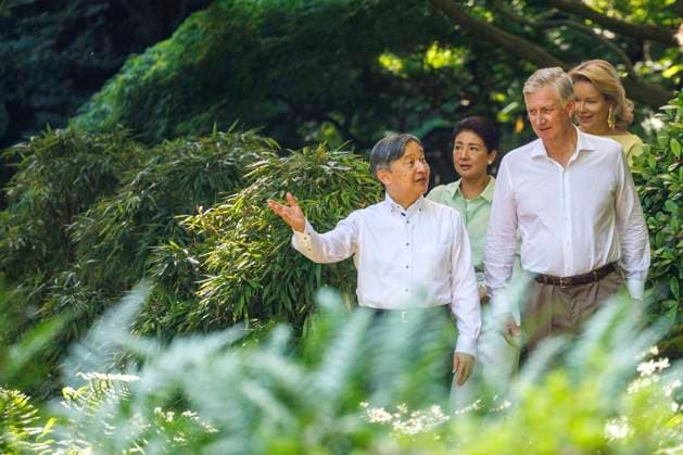 State Visit of the Emperor and the Empress of Japan to Belgium BRUSSELS, BELGIUM - JUNE 25 : Emperor Naruhito of Japan, Empress Masako of Japan, Queen Mathilde of Belgium and King Philippe - Filip of Belgium pictured during the visit of the garden and the Japanese Tower during the state visit of the Emperor and Empress of Japan to Belgium, on June 25, 2026 in Brussels, Belgium, 25 06 2026 Brussels Belgium  Copyright: xOlivierxMatthysx