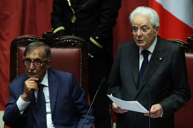 IPA86042295 - Rome, Italy - June 25, 2026: Ignazio La Russa, Sergio Mattarella. Commemorative ceremony marking the 80th anniversary of the first session of the Constituent Assembly, held on June 25, 1946. The event commemorated the start of the work that led to the drafting of the Constitution of the Italian Republic, paying tribute to the key figures of the constitutional era and to the founding values of Italian democracy.  Copyright: xmarcoxiacobuccix xmarcoxiacobuccix 86042295
