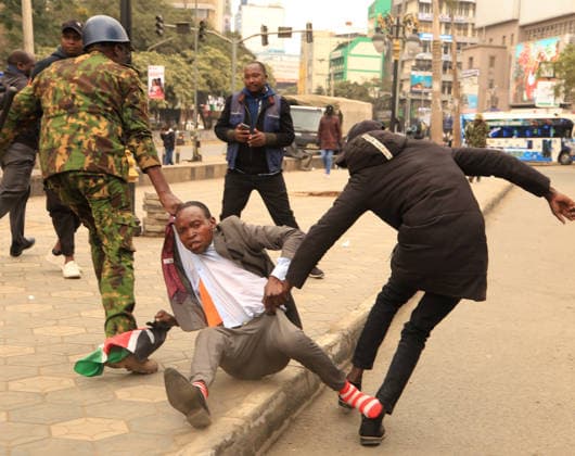 Demonstration held on the second anniversary of the deadly Generation Z protests in Kenya NAIROBI, KENYA - JUNE 25: Kenyan security forces intervene and detain a protester as a demonstration was held on the second anniversary of the protests that erupted in 2024 against the controversial finance bill led by Generation Z and resulted in the deaths of dozens of people in Nairobi, Kenya, on June 25, 2026. Families of those who lost their lives, activists, and citizens gathered in front of the parliament building to commemorate the victims despite heavy police barricades and lockdown measures in the capital. Lucas Mukasa Anadolu Nairobi Kenya. Editorial use only. Please get in touch for any other usage.  Copyright: x2026xAnadoluxLucasxMukasax