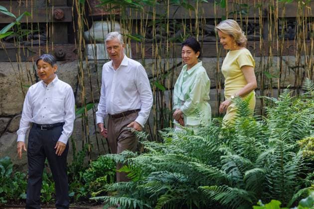 Japanese imperial couple concludes state visit to Belgium BRUSSELS, BELGIUM – JUNE 25: (----EDITORIAL USE ONLY MANDATORY CREDIT - OLIVIER MATTHYS POOL EPA - NO MARKETING NO ADVERTISING CAMPAIGNS - DISTRIBUTED AS A SERVICE TO CLIENTS----) Belgium s King Philippe and Queen Mathilde accompany Japan s Emperor Naruhito and Empress Masako during a visit to the Japanese Tower and its gardens in the Royal Domain of Laeken in Brussels, Belgium, on June 25, 2026. The visit took place on the final day of the Japanese imperial couple s state visit to Belgium marking the 160th anniversary of diplomatic relations between the two countries. Built between 1900 and 1904 on the orders of King Leopold II, the nearly 50-meter-high Japanese Tower is one o  Copyright: x2026xAnadoluxOlivierxMatthys Poolx