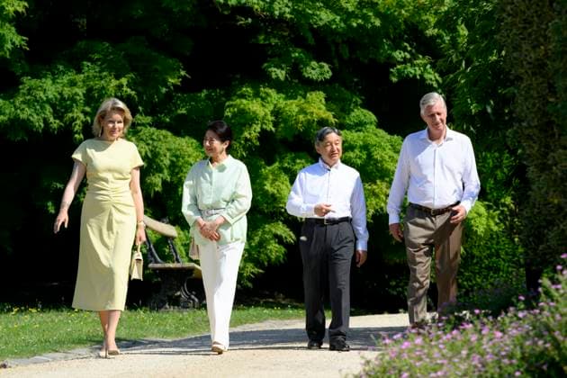 State Visit of the Emperor and the Empress of Japan to Belgium BRUSSELS, BELGIUM - JUNE 25 : Emperor Naruhito of Japan, Empress Masako of Japan, King Philippe - Filip of Belgium and Queen Mathilde of Belgium pictured during a wallk in the Royal Greenhouses of Laeken during the state visit of the Emperor and Empress of Japan to Belgium, on June 25, 2026 in Brussels, Belgium, 25 06 2026 Brussels Belgium  Copyright: xPhilipxReynaersx