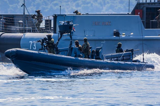 Combat Power 26 - Croatia Military Exercise Croatian Armed Forces personnel take part in the naval segment of the Combat Power 26 international joint military exercise at the Zirje naval training area near Primosten on June 25, 2026 in Croatia. The exercise features vessels of the Croatian Navy, Rafale multirole fighter aircraft of the Croatian Air Force, air defence systems, artillery units, and special forces demonstrating the Croatian Armed Forces capabilities for maritime combat operations.  ZvonimirxBarisin PIXSELL