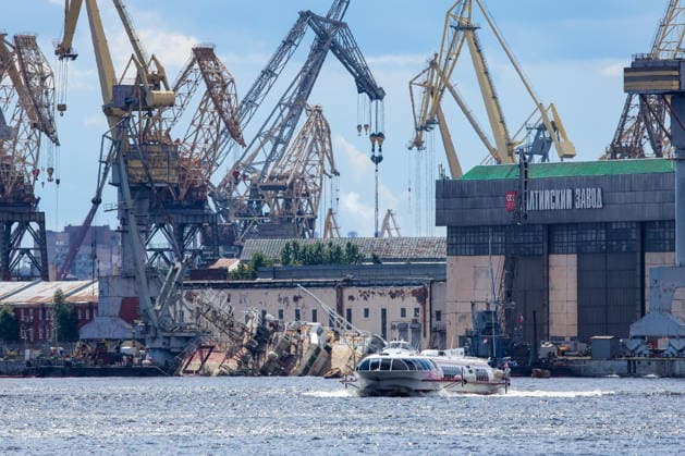 RUSSIA, ST PETERSBURG - JUNE 25, 2026: Salvage operations are underway for the Kapitan Ushakov tugboat at the Baltic Shipyard. The vessel partially sank on 8 August 2025, after listing to its starboard during construction work; no injuries reported. The damage was estimated by specialists from the North-Western Interregional Directorate of the Federal Service for Supervision of Natural Resources (Rosprirodnadzor) at 651 million rubles. Peter Kovalev TASS  94260500