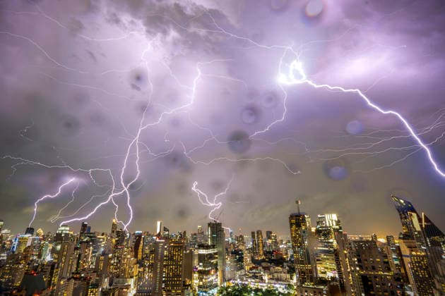 June 25, 2026, Bangkok, Bangkok, Thailand: Multiple lightning strikes are visible during a storm over the Thai capital Bangkok in this 11 image composite picture taken over the span of 44 minutes. The greater Bangkok metro area is home to over 11 million people. Bangkok Thailand - ZUMAt128 20260625_zap_t128_001 Copyright: xAdryelxTalamantesx