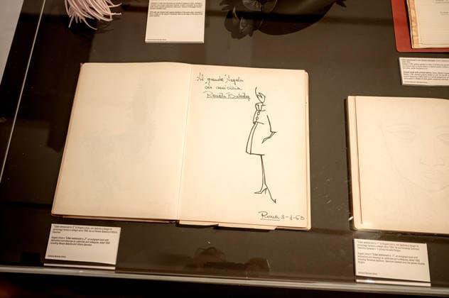 Exhibition: Fashion in Light 1955 1975 ROME, ITALY - JUNE 25: Angelo Litrico™s Liber amicorum n. 2, an autograph book with dedications and drawings by celebrities and colleagues, dated 1959, including Renato Balestra and Vittorio Gassman. Archivio Sartoria Litrico, during the Exhibition Fashion in Light 1955 1975, Rome: between glamour and industrial innovation, featuring cinema, style, the great fashion designers, timeless brands, and the stars of the silver screen and haute couture, at the Capitoline Museums, Centrale Montemartini on June 25, 2026 in Rome, Italy. Rome Italy Copyright: xStefanoxMontesix