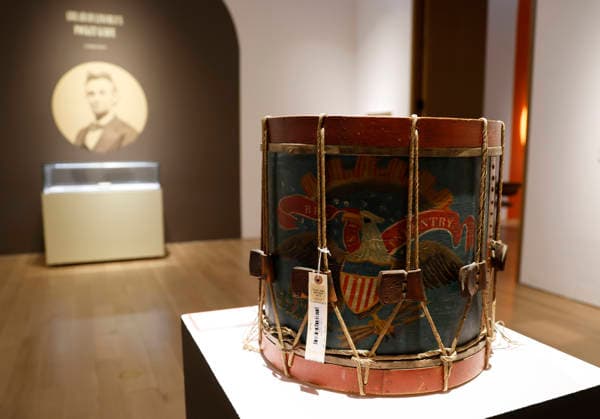 An 1862 Drum is on display at a press review for the free American History Exhibition at Christie s on Thursday, June 25, 2026 in New York City. Christie s New York at 20 Rockefeller Plaza is offering a free, public exhibition of extremely rare items from American history from June 25 until June 30, right before the nation s 250 birthday.  NYP20260625108 JOHNxANGELILLO