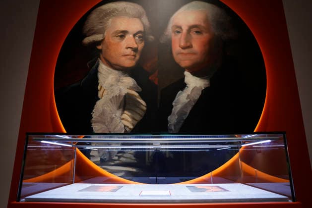 A letter from George Washington to Thomas Jefferson transmitting a copy of the Constitution for his review is on display at a press review for the free American History Exhibition at Christie s on Thursday, June 25, 2026 in New York City. Christie s New York at 20 Rockefeller Plaza is offering a free, public exhibition of extremely rare items from American history from June 25 until June 30, right before the nation s 250 birthday.  NYP20260625110 JOHNxANGELILLO