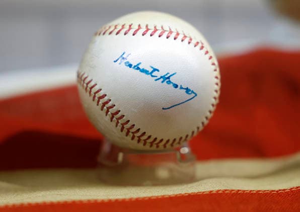 A collection of baseballs signed autographed by United States Presidents is on display at a press review for the free American History Exhibition at Christie s on Thursday, June 25, 2026 in New York City. Christie s New York at 20 Rockefeller Plaza is offering a free, public exhibition of extremely rare items from American history from June 25 until June 30, right before the nation s 250 birthday.  NYP20260625112 JOHNxANGELILLO