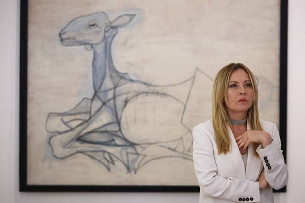 36th Franco-Italian Summit - Antibes Italian Prime Minister Giorgia Meloni visits the Picasso Museum as part of a Franco-Italian summit in Antibes, south of France, June 25, 2026. Photo by Manon Cruz Pool ABACAPRESS.COM Antibes France  Copyright: xCruzxManon Pool ABACAx