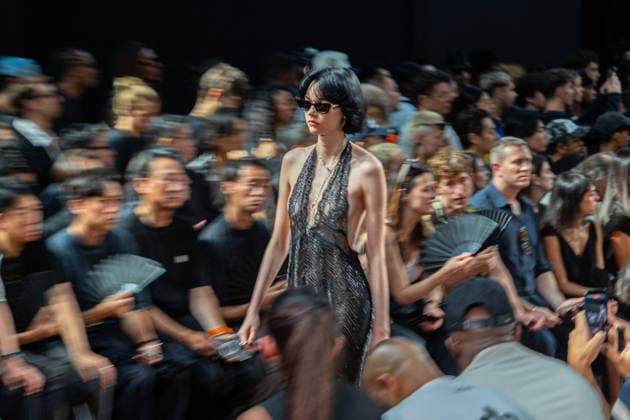 PFW Amiri Runway Menswear NB A model walks the runway during the Amiri Menswear Spring Summer 2027 show as part of Paris Fashion Week on June 25, 2026 in Paris, France. Photo by Nasser Berzane ABACAPRESS.COM Paris France  Copyright: xBerzanexNasser ABACAx