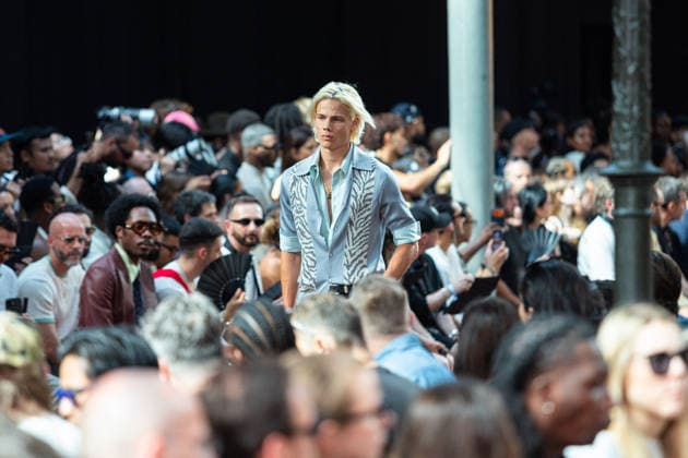 PFW Amiri Runway Menswear NB A model walks the runway during the Amiri Menswear Spring Summer 2027 show as part of Paris Fashion Week on June 25, 2026 in Paris, France. Photo by Nasser Berzane ABACAPRESS.COM Paris France  Copyright: xBerzanexNasser ABACAx