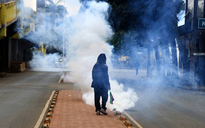 Protests in Kenya mark anniversary of finance bill demonstrations NAIROBI, KENYA - JUNE 25: A demonstrator is seen amid tear gas as people gather on the second anniversary of the Gen Z-led protests that erupted in 2024 against a controversial finance bill and resulted in dozens of deaths, in Nairobi, Kenya on June 25, 2026. Despite heavy police barricades and a blockade in the capital, families of the victims, activists, and citizens gathered in front of the parliament building to commemorate those who lost their lives. Lucas Mukasa Anadolu Nairobi Kenya. Editorial use only. Please get in touch for any other usage.  Copyright: x2026xAnadoluxLucasxMukasax