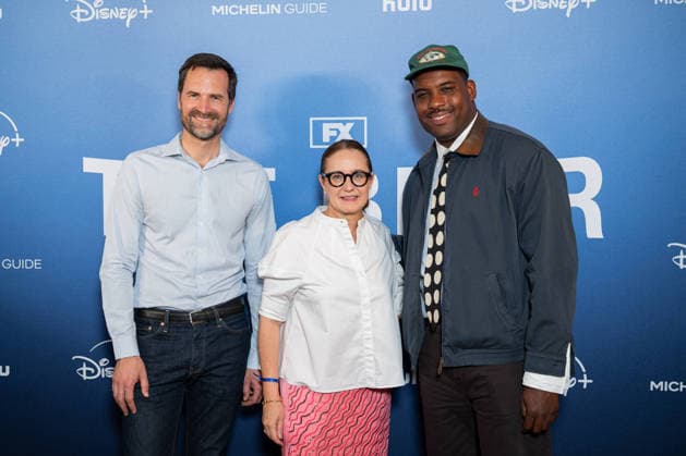 The Bear Premiere - Paris Chairwoman of The Walt Disney Company France Helene Etzi and International Director of The Michelin Guides Gwendal Poullennec and US actor Lionel Boyce attends ‘The Bear’ Premiere for the release of the new Season 5 (five) on Disney + (Disney+) on June 25, 2026 in Paris, France. Photo by Alexis Jumeau ABACAPRESS.COM Paris France  Copyright: xJumeauxAlexis ABACAx