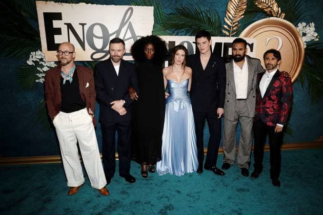 Nicholas Aaron, Philip Barantini, Sharon Duncan Brewster, Millie Bobby Brown, Louis Partridge, Himesh Patel, Joe Azzopardi at arrivals for ENOLA HOLMES 3 Premiere, The Plaza Hotel, New York, NY, June 25, 2026. Photo By: Kristin Callahan Everett Collection ENOLA HOLMES 3 Premiere PUBLICATIONXNOTxINxCANxCHNxFRAxITAxJPNxNORxPOLxRUSxESPxUKxUSA