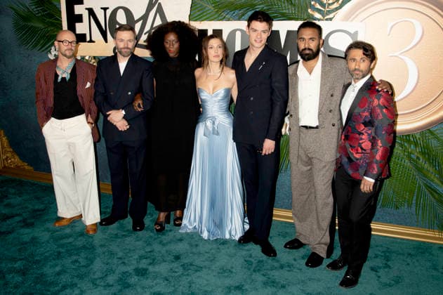 Nicholas Aaron, Philip Barantini, Sharon Duncan Brewster, Millie Bobby Brown, Louis Partridge, Himesh Patel und Joe Azzopardi bei der Weltpremiere des Netflix-Films Enola Holmes 3 im Plaza Hotel. New York, 25.06.2026 *** Nicholas Aaron, Philip Barantini, Sharon Duncan Brewster, Millie Bobby Brown, Louis Partridge, Himesh Patel, and Joe Azzopardi at the world premiere of the Netflix film *Enola Holmes 3* at the Plaza Hotel in New York, June 25, 2026 Foto:xJ.xShorex xFuturexImagex holmes_6662